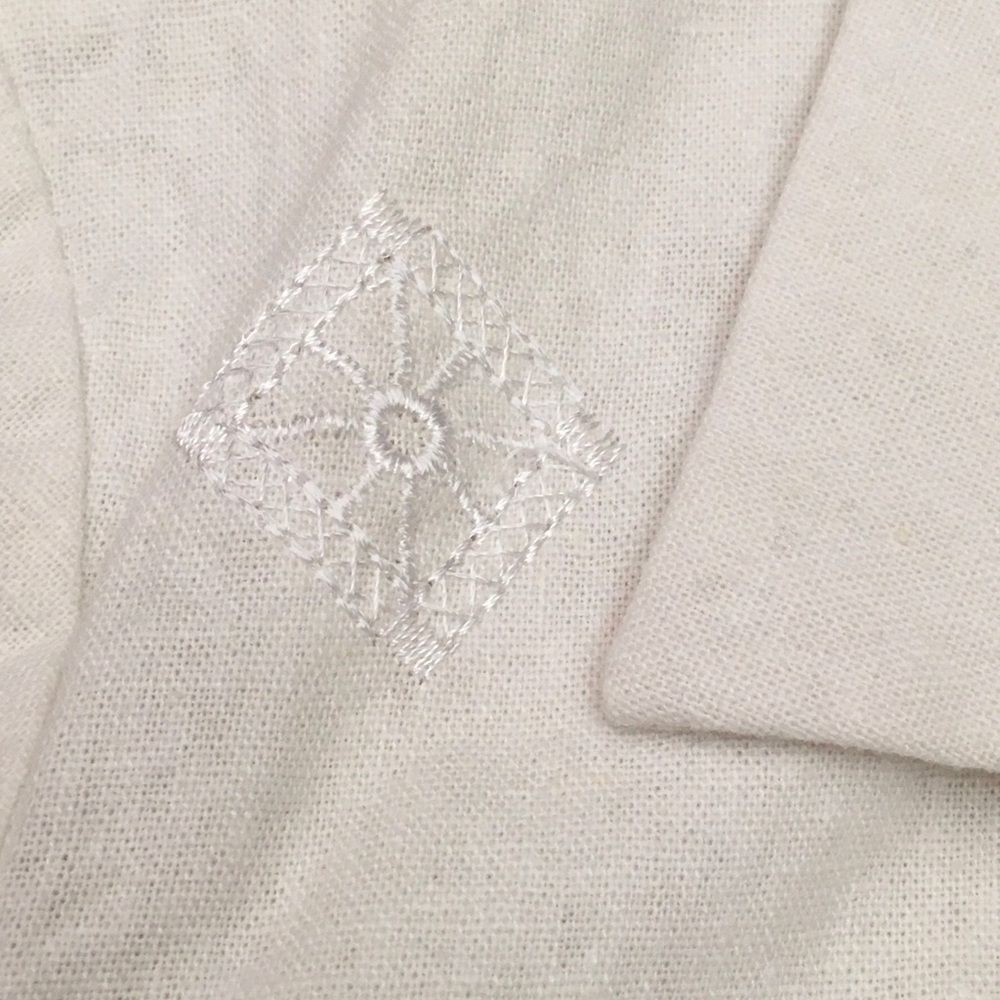 Embroidered linen cotton shirt jacket white S/M